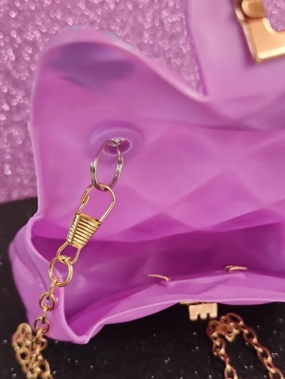 Kids Purple Unicorn Pearl-Handle Mini Bag with Gold Chain